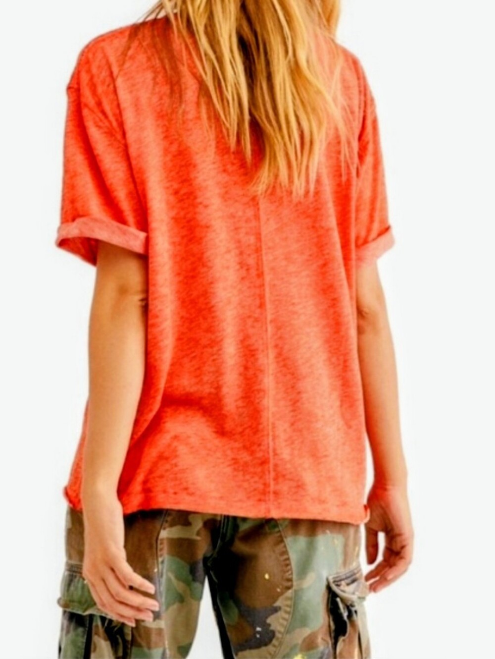 Free People We The Free Relaxed Fit Cassidy Oversized In Poppy Raw Hem Tee M,EUC - Picture 2 of 16